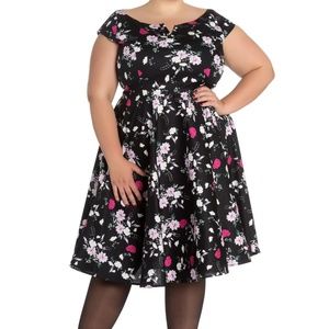 Hell Bunny Black and Floral Belinda Dress 3X